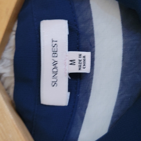 SUNDAY BEST~ Sheer Sleeveless Top, Navy Blue & White, M - Picture 5 of 8